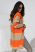 Soft Ribbed Knit Block Stripe Open Cardigan