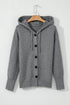 Soft Ribbed Knit Button Front Hooded Cardigan