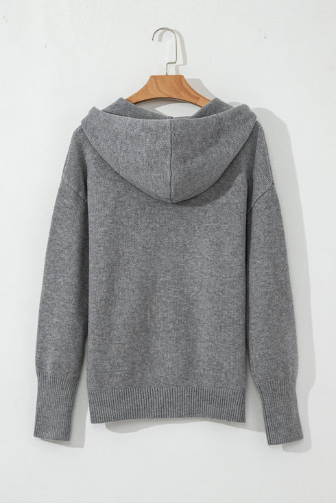 Soft Ribbed Knit Button Front Hooded Cardigan
