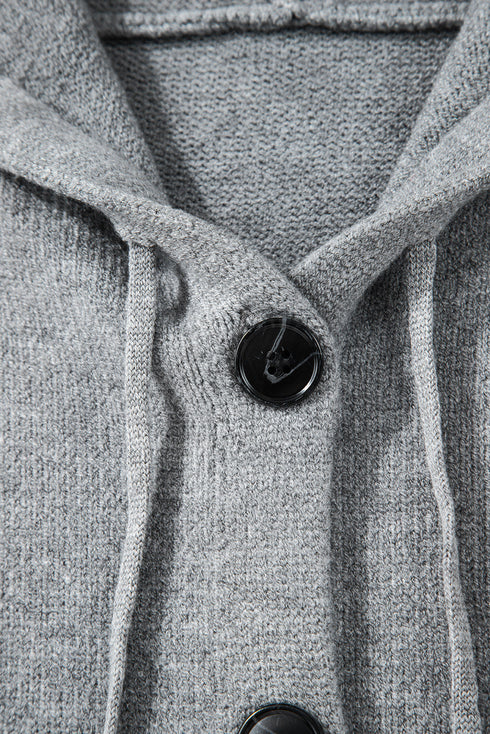 Soft Ribbed Knit Button Front Hooded Cardigan