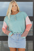 Soft Ribbed Knit Button Front Long Sleeve Top