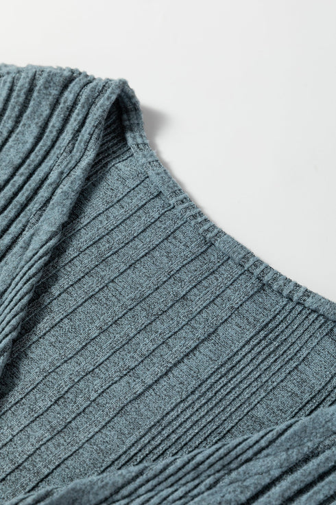 Soft Ribbed Knit Open Front Pocket Cardigan