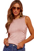 Soft Ribbed Knit Ruched Side Sleeveless Top