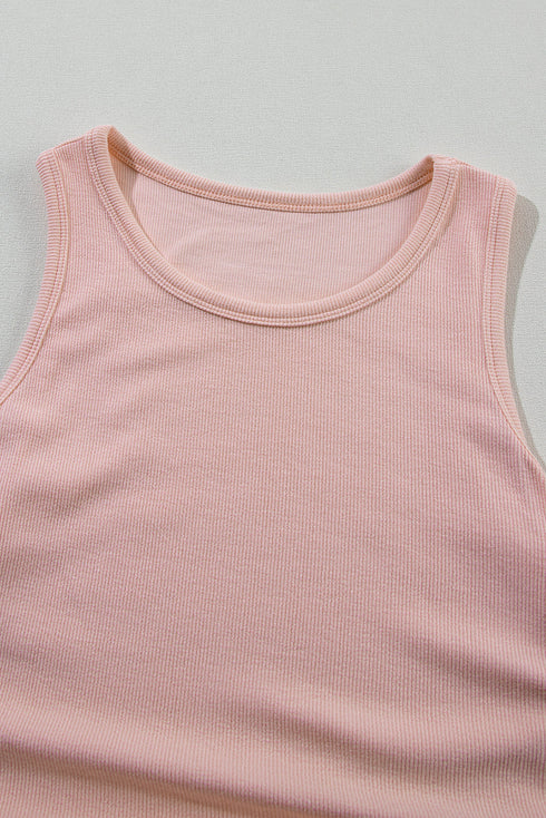 Soft Ribbed Knit Ruched Side Sleeveless Top