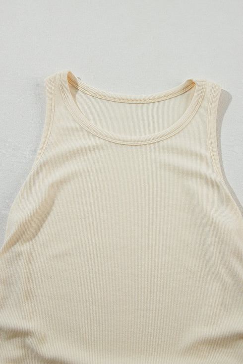 Soft Ribbed Knit Ruched Side Sleeveless Top