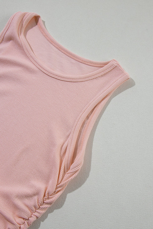 Soft Ribbed Knit Ruched Side Sleeveless Top