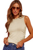 Soft Ribbed Knit Ruched Side Sleeveless Top