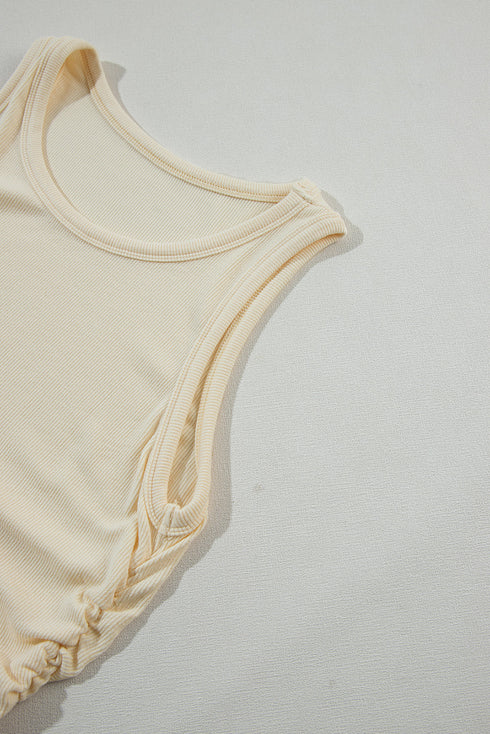 Soft Ribbed Knit Ruched Side Sleeveless Top
