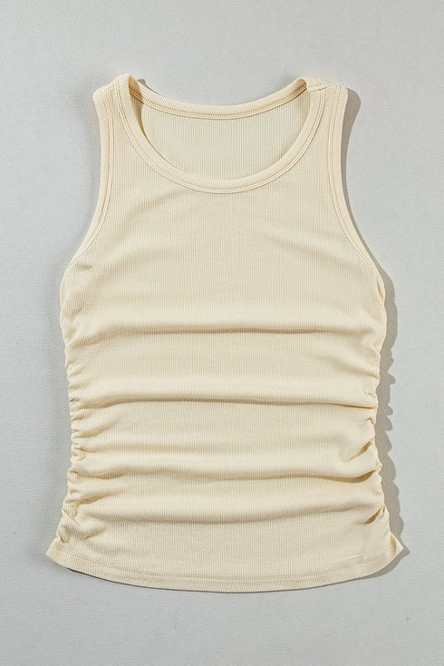 Soft Ribbed Knit Ruched Side Sleeveless Top