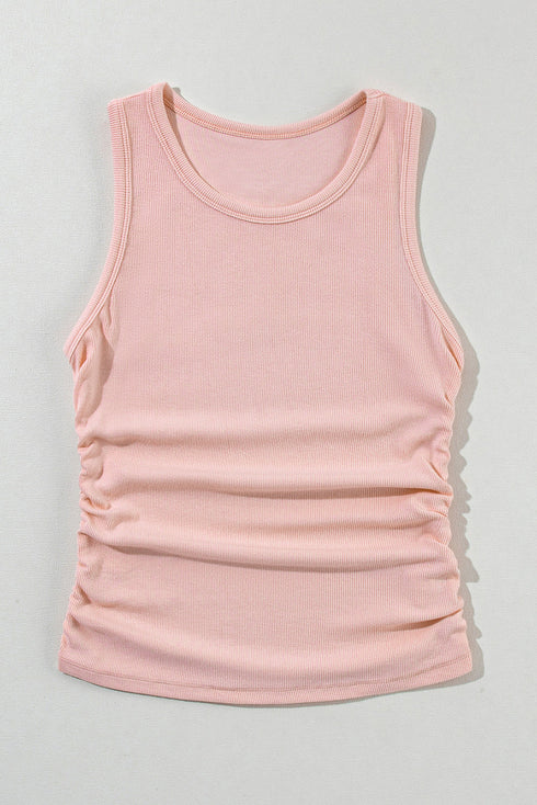 Soft Ribbed Knit Ruched Side Sleeveless Top