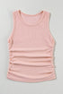 Soft Ribbed Knit Ruched Side Sleeveless Top