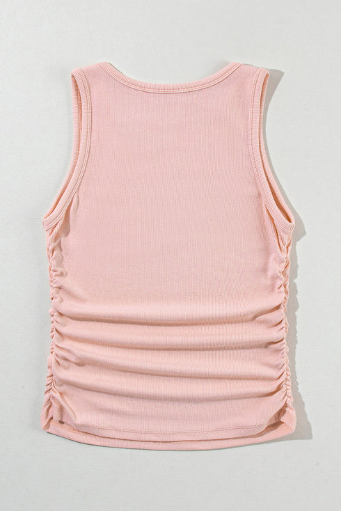 Soft Ribbed Knit Ruched Side Sleeveless Top