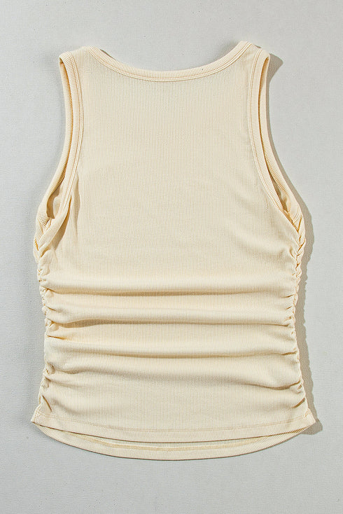 Soft Ribbed Knit Ruched Side Sleeveless Top