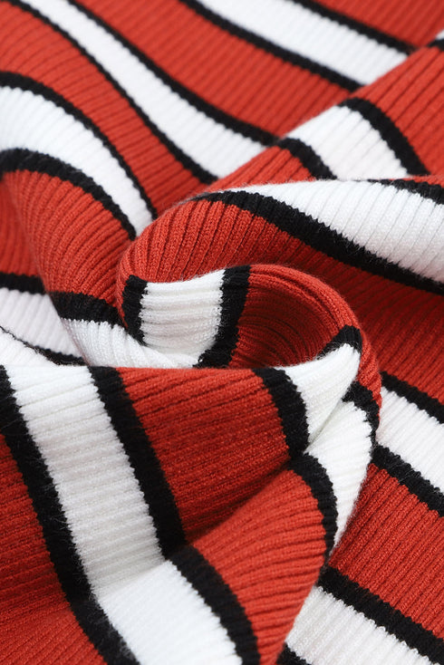 Soft Ribbed Knit Striped Print Slim Fit Top