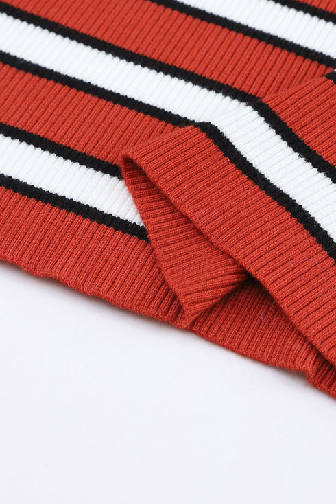 Soft Ribbed Knit Striped Print Slim Fit Top