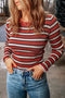 Soft Ribbed Knit Striped Print Slim Fit Top