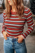 Soft Ribbed Knit Striped Print Slim Fit Top