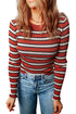 Soft Ribbed Knit Striped Print Slim Fit Top