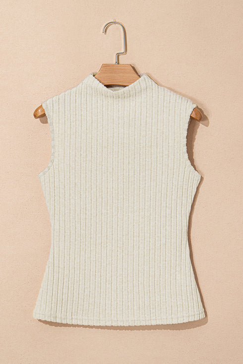Soft Ribbed Mock Neck Sleeveless Fitted Knit Top