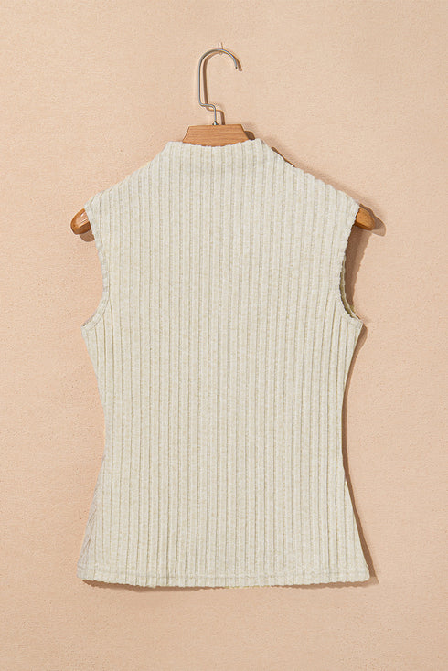 Soft Ribbed Mock Neck Sleeveless Fitted Knit Top