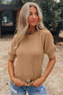 Soft Ribbed Puff Sleeve Crew Neck Knit Sweater