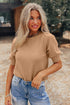 Soft Ribbed Puff Sleeve Crew Neck Knit Sweater