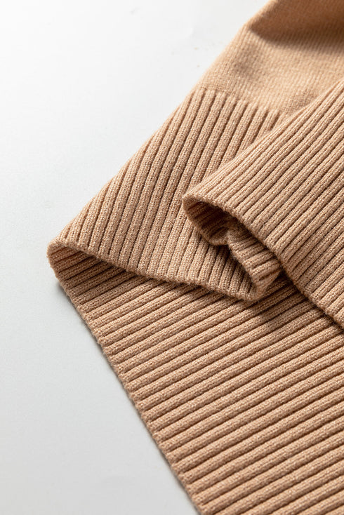 Soft Ribbed Puff Sleeve Crew Neck Knit Sweater