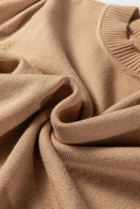 Soft Ribbed Puff Sleeve Crew Neck Knit Sweater