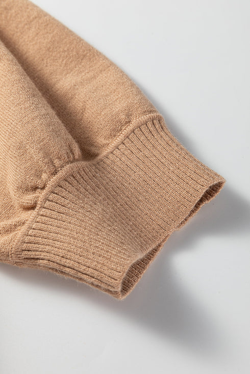 Soft Ribbed Puff Sleeve Crew Neck Knit Sweater