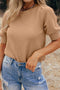 Soft Ribbed Puff Sleeve Crew Neck Knit Sweater
