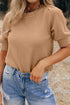 Soft Ribbed Puff Sleeve Crew Neck Knit Sweater