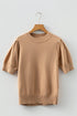 Soft Ribbed Puff Sleeve Crew Neck Knit Sweater