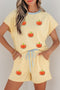 Soft Ribbed Pumpkin Patch Graphic Relaxed Two Piece Short Set