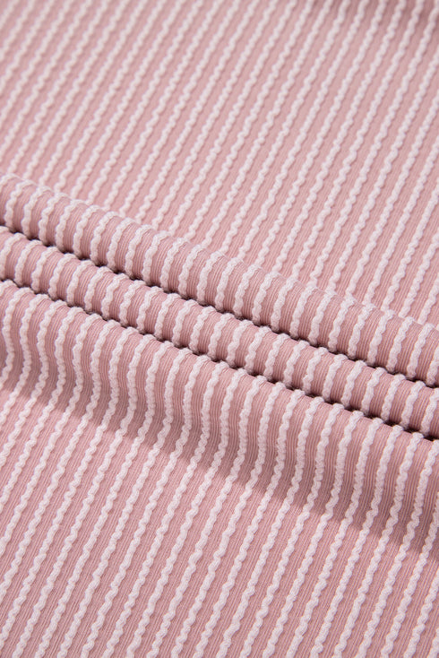 Soft Ribbed Texture Crew Neck Color Block Pullover Top