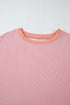 Soft Ribbed Texture Crew Neck Color Block Pullover Top