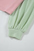 Soft Ribbed Texture Crew Neck Color Block Pullover Top