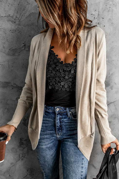 Soft Shawl Collar Open Front Ribbed Cardigan