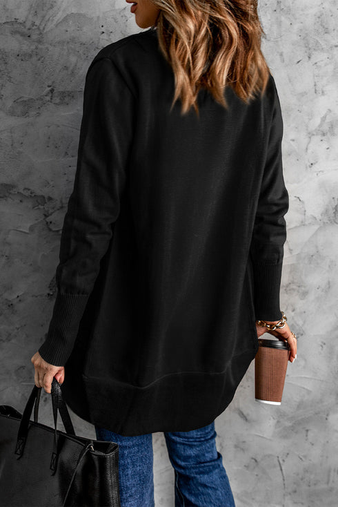 Soft Shawl Collar Open Front Ribbed Cardigan