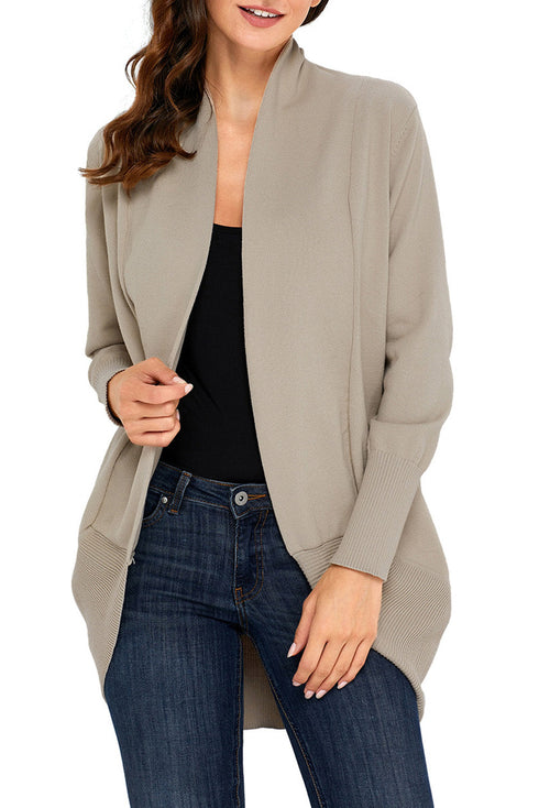 Soft Shawl Collar Open Front Ribbed Cardigan