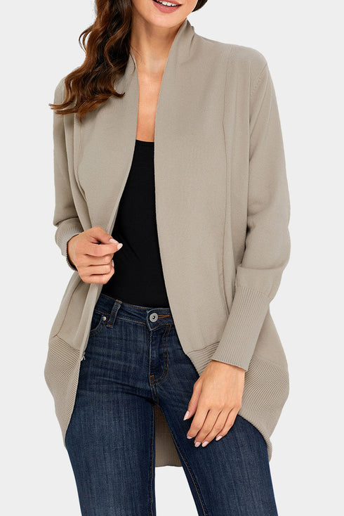 Soft Shawl Collar Open Front Ribbed Cardigan