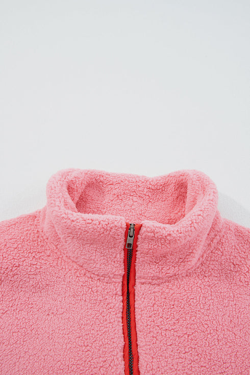 Soft Sherpa Fleece Quarter Zip Contrast Trim Pullover