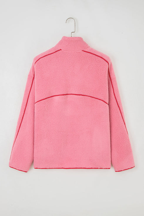 Soft Sherpa Fleece Quarter Zip Contrast Trim Pullover