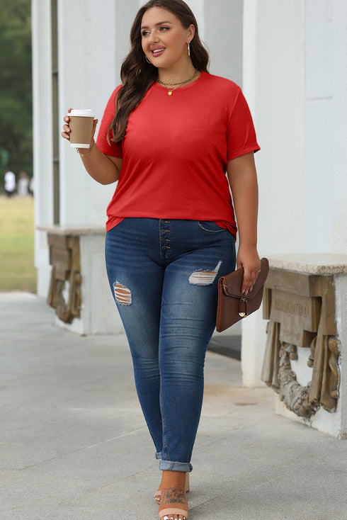 Soft Stretch Blend Crew Neck Short Sleeve Tee