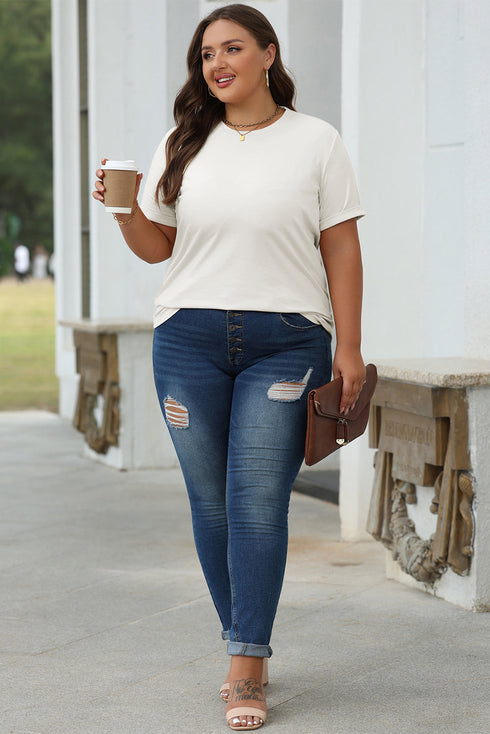Soft Stretch Blend Crew Neck Short Sleeve Tee