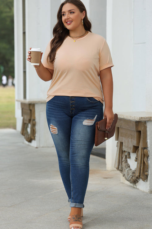 Soft Stretch Blend Crew Neck Short Sleeve Tee