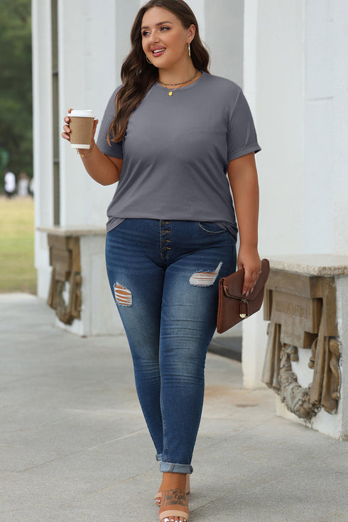 Soft Stretch Blend Crew Neck Short Sleeve Tee