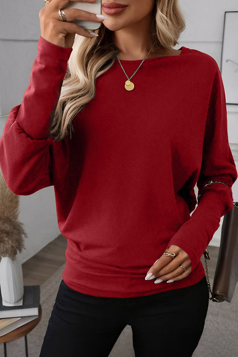 Soft Stretch Blend Extended Cuff Long Sleeve Top