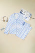 Soft Stretch Bow Print Piped Notched Collar Button Front Wide Leg Pajama Set