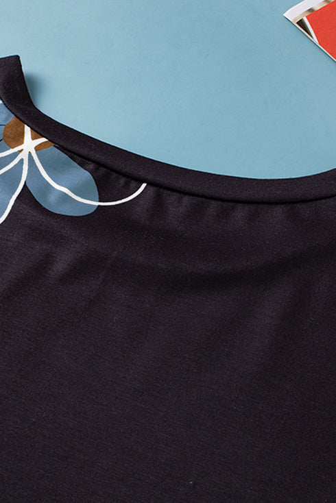 Soft Stretch Floral Print Round Neck Casual Tee