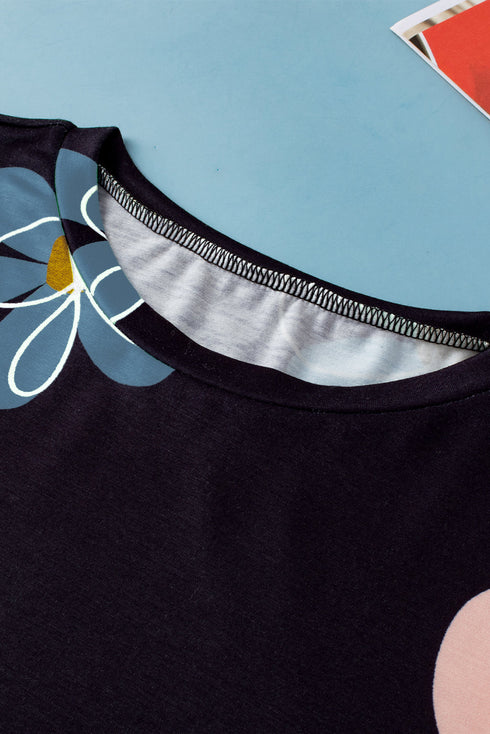 Soft Stretch Floral Print Round Neck Casual Tee